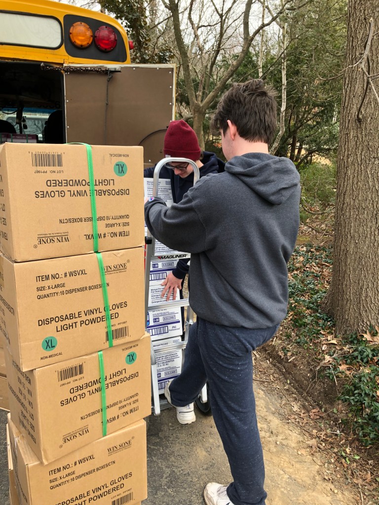 AJ receiving a large supply of paper products to prepare for months of shortage that would lie ahead. 